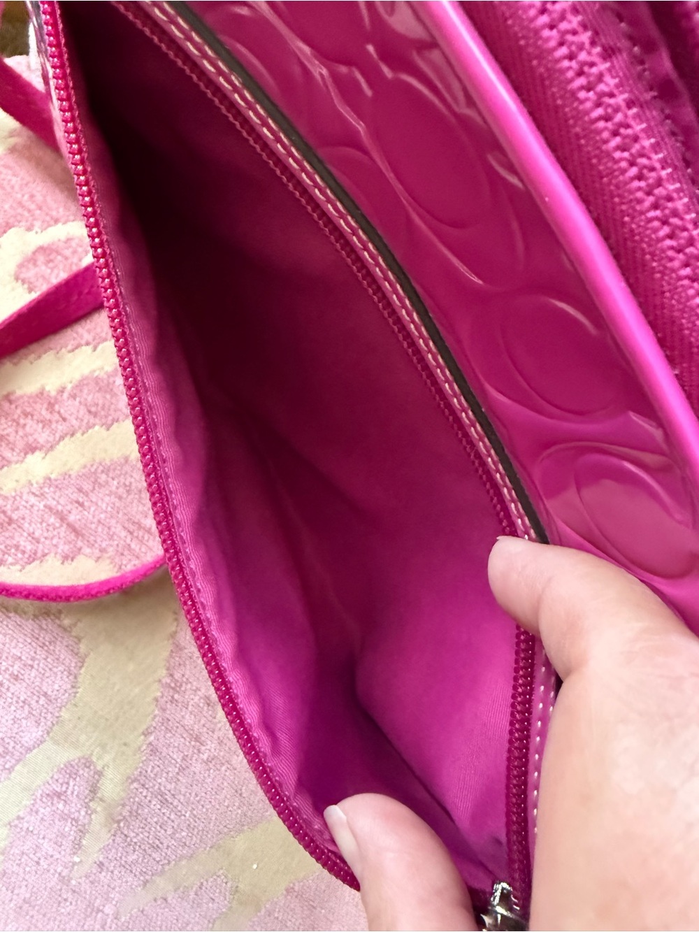 Coach Hot Pink Signature Patent Crossbody Bag - Picture 6 of 10
